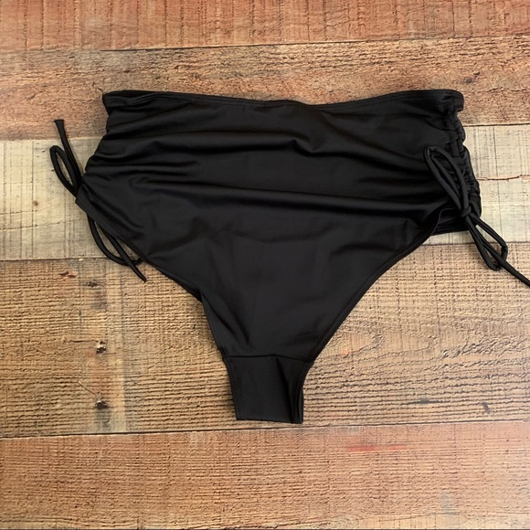 ASOS Monki tanja recycled polyester ruched high waisted bikini bottom on black - Picture 2 of 7